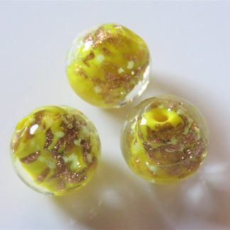 12mm Round Gold Sand Glow-In-The-Dark Glass Beads - Bright Yellow
