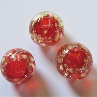12mm Round Gold Sand Glow-In-The-Dark Glass Beads - Red
