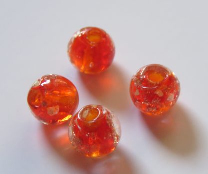 6mm Gold Sand Glow Lampwork Glass Beads Red