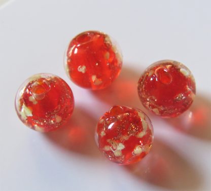 8mm Gold Sand Glow Lampwork Glass Beads Red