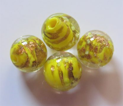 10mm Gold Sand Glow Lampwork Glass Beads Yellow