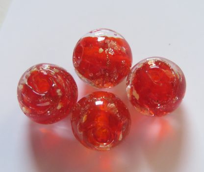10mm Gold Sand Glow Lampwork Glass Beads Red
