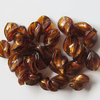 12x16mm rich amber silver foil twist lampwork glass beads