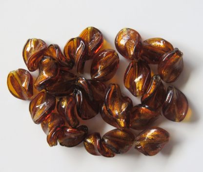12x16mm rich amber silver foil twist lampwork glass beads