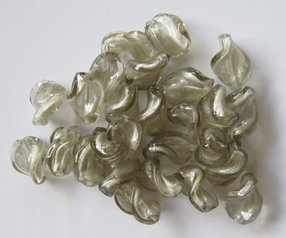 12x16mm smoky grey silver foil twist lampwork glass beads