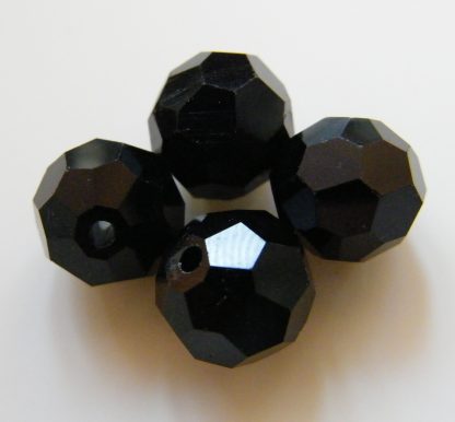 10mm round faceted crystal beads black
