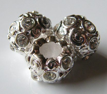 11x7mm Rhinestone Rondelle Bright Silver Spacers - Suits Charm Bracelets