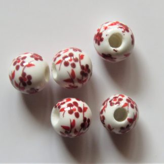 6mm porcelain ceramic beads white red oriental