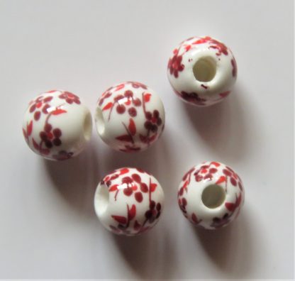 6mm porcelain ceramic beads white red oriental