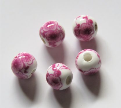6mm porcelain ceramic beads white pink cherry blossom