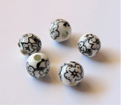 6mm porcelain ceramic beads white black cherry blossom