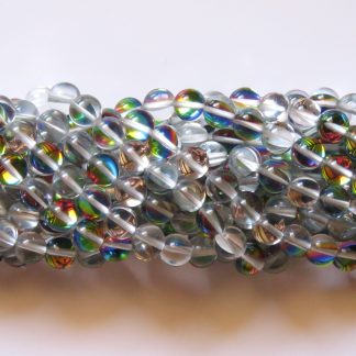 8mm Created Iridescent Clear Round Beads - Rainbow Mermaid Glass