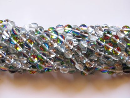 8mm Created Iridescent Clear Round Beads - Rainbow Mermaid Glass