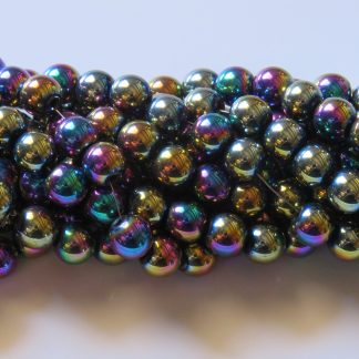 8mm Round Natural Gemstone Beads - Rainbow Metallic Plated Hematite