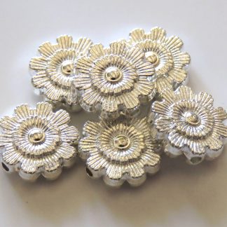11.5x3.5mm Metal Alloy Flower Spacers - Bright Silver